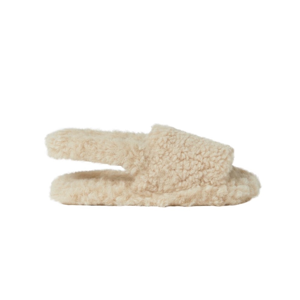 NWT Zara toddler kids / girls faux fur peep toe strap sandals / slides off white - Picture 2 of 5